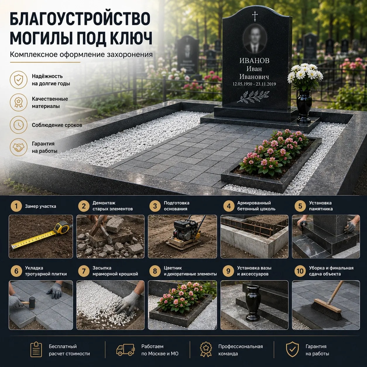 Благоустройство могилы под ключ в Москве