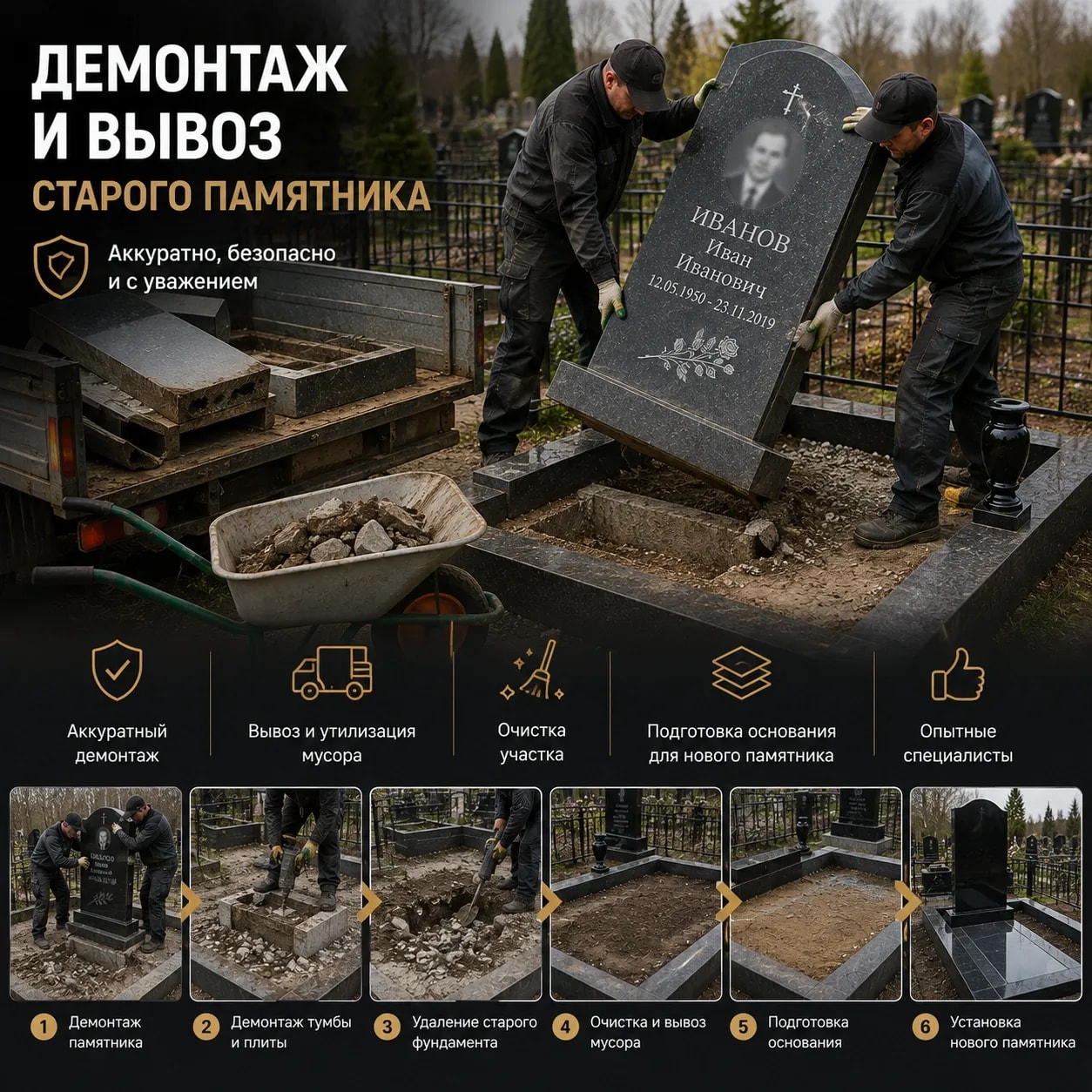 Демонтаж и вывоз старого памятника