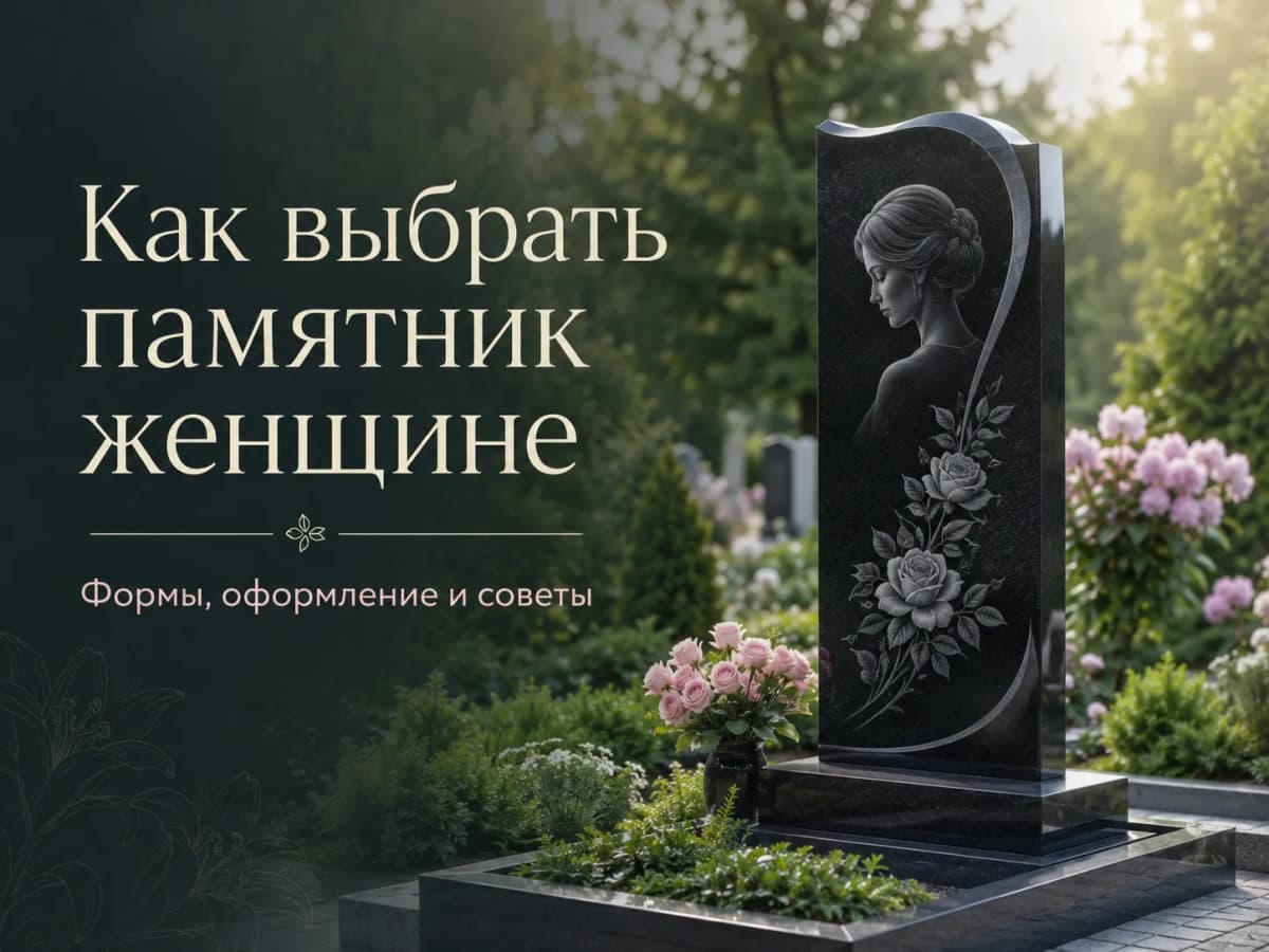Красивый гранитный памятник женщине на могилу с цветочной гравировкой